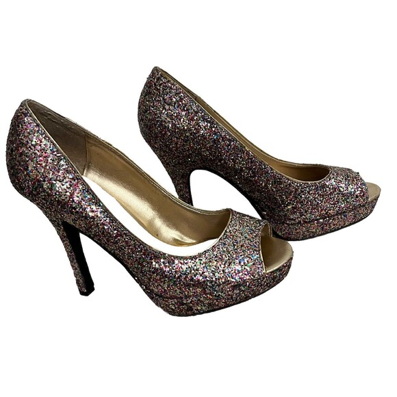 Candies Womens Size 7 1/2 M Cayunnis Multi-Color  Glitter Peep Toe Stilettos - Picture 3 of 13